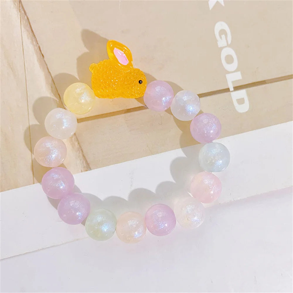 Cute Resin Luminous Rabbit Bead Bracelet Fashionable Women's and Girls' Acrylic Bracelet Accessories Wholesale