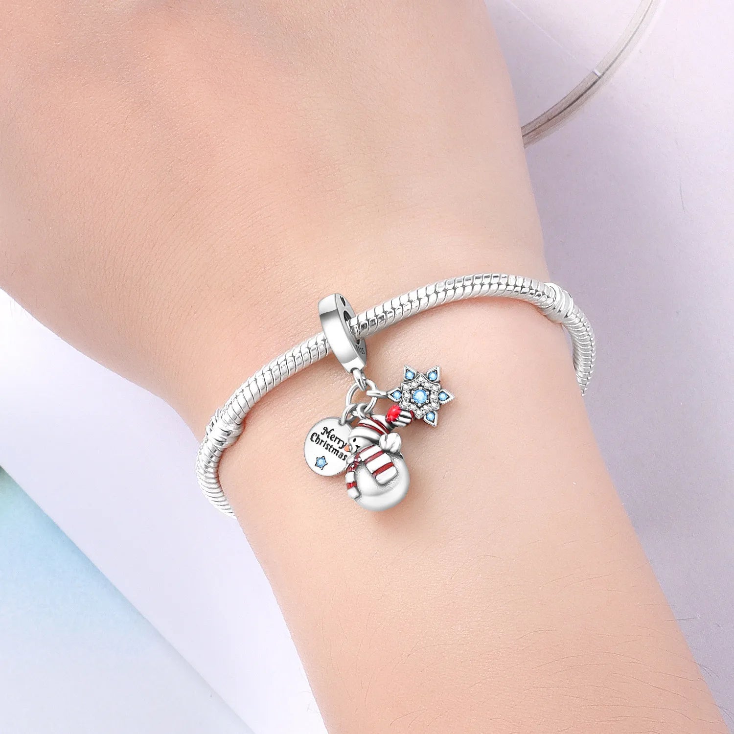 PANPOKI 925 Sterling Silver Snowman Snowflake Pendants Bracelet Charms Fit Women Jewelry Party Beads DIY Trendy Gifts