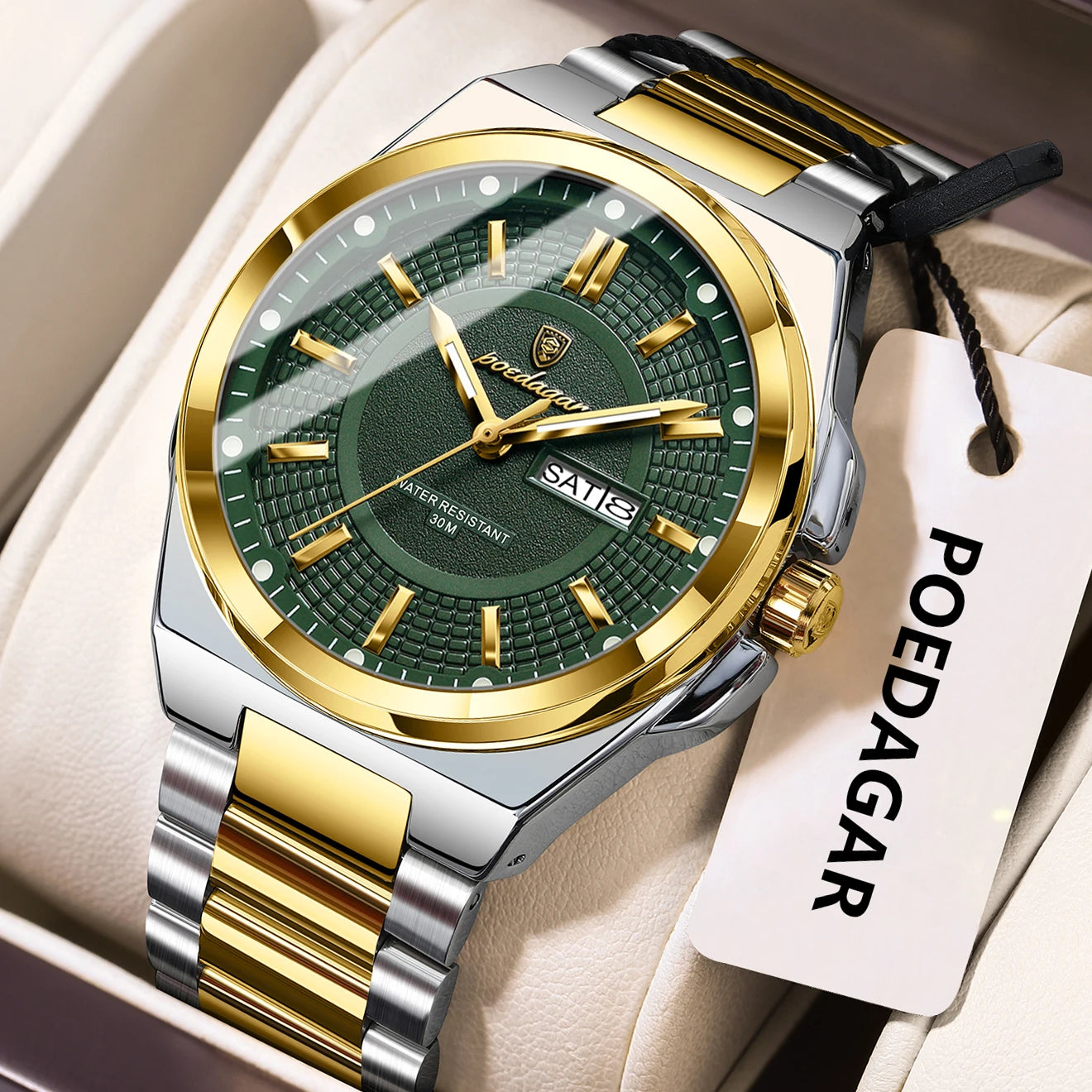 POEDAGAR Sport Original Men Clock Quartz Date Week Luxury Man Wristwatch Waterproof Luminous Stainless Steel Men's Watches Reloj - Madeinsea©