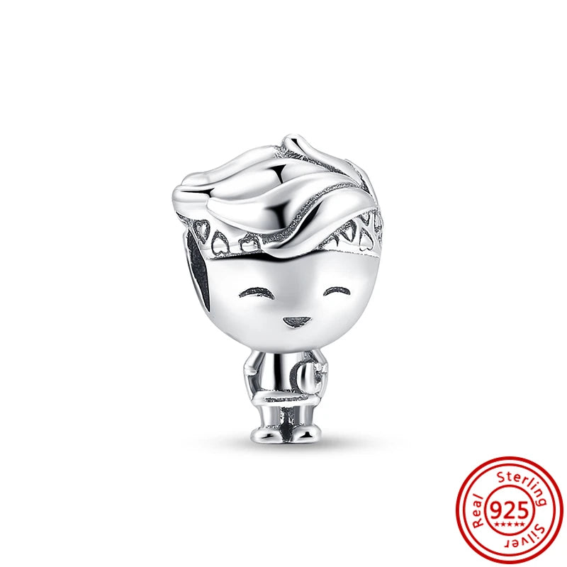 Authentic 100% 925 Sterling Silver Fit Original Pantaro Charms Bracelet Heart Round Style Simple Beads Women DIY Jewelry Making