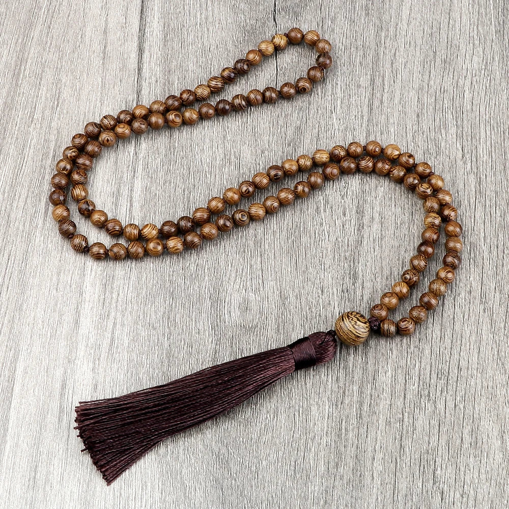 108 Mala Beaded Tassel Necklace Tiger Eyes Turquesa Meditation Yoga Jewelry Women Malachite Bohemian Ethnic Amazonite Necklace