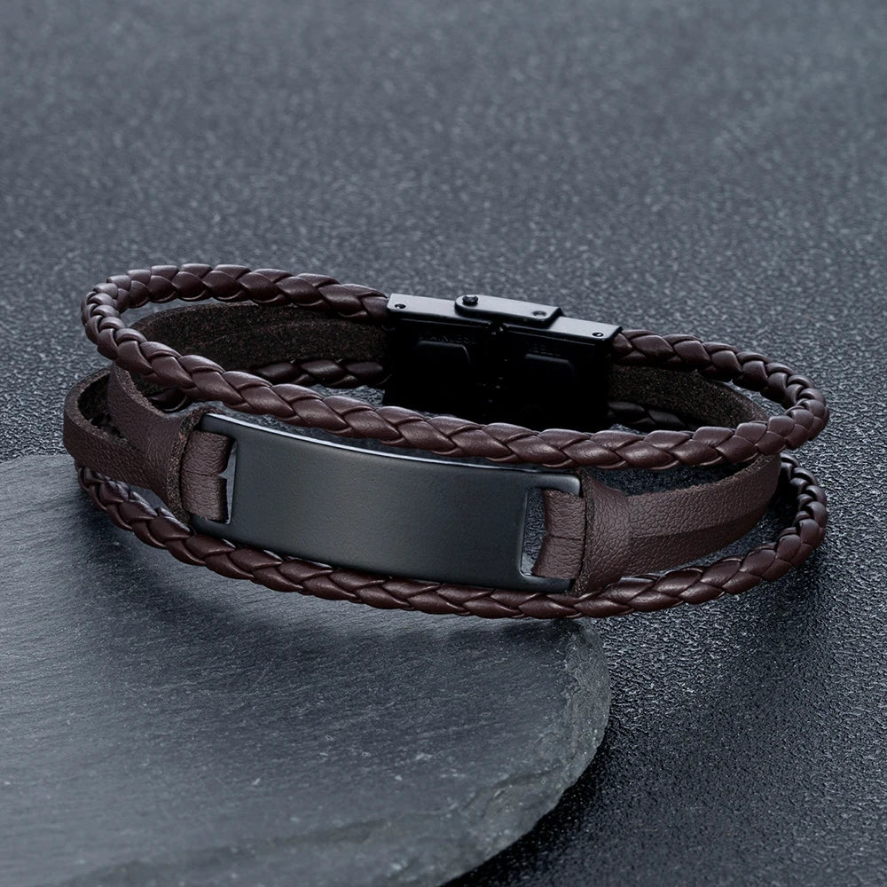 MKENDN Luxury Brand Custom Logo Name Engrave Leather Bangle & Bracelet Women Handmade life-saving Men Rope Id Bracelets