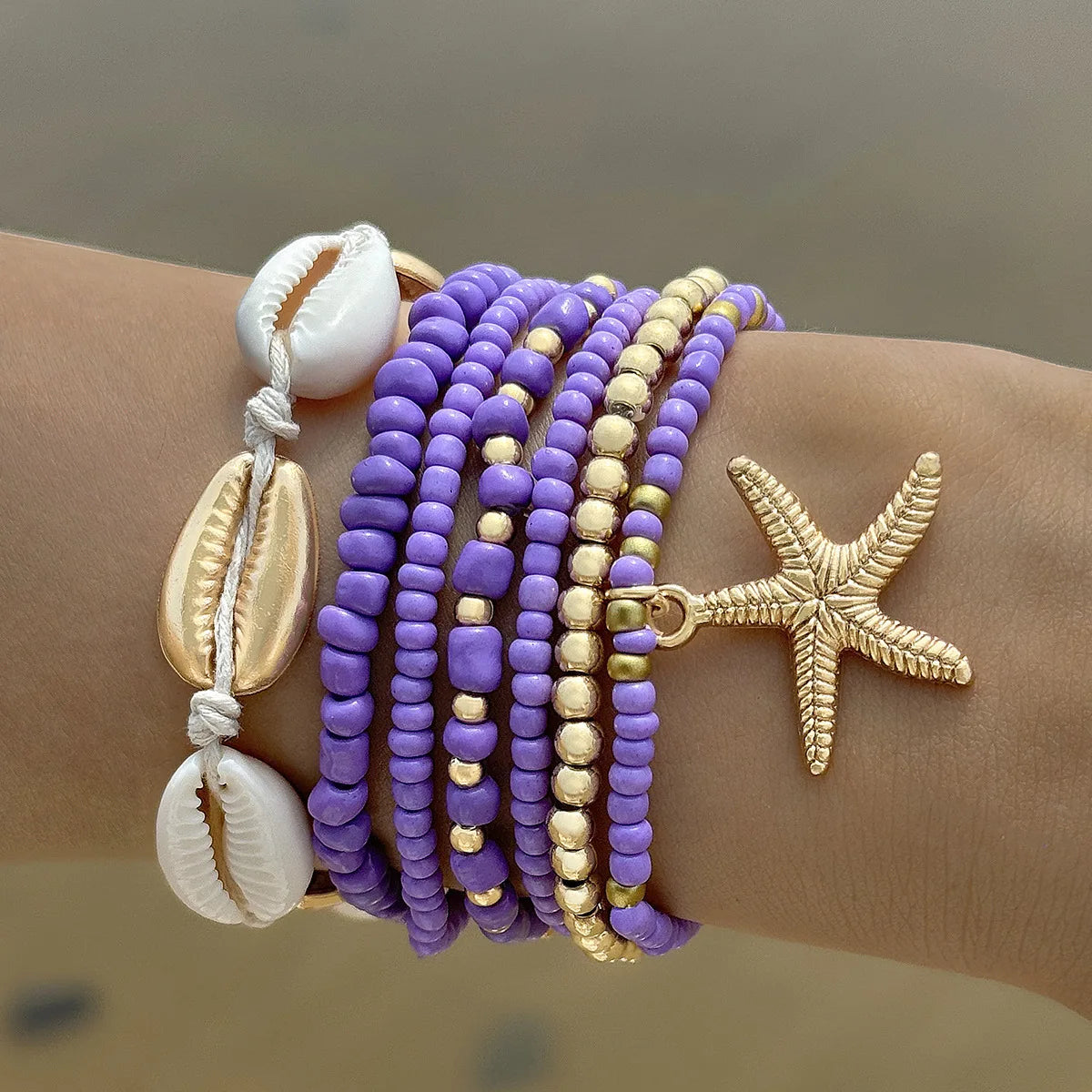 Bohemian Vacation Style Bracelets for Women Shell Beaded Weaving Bracelet Beads Seven Piece Set Bracelet Beach Photo Jewelry