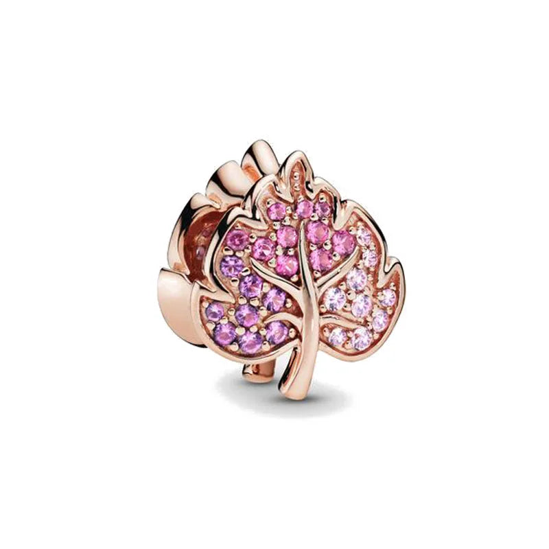 Hot Selling Rose Gold Series Leaf Bead Key Lock Pendant Suitable For European Original Bracelet DIY Exquisite Jewelry S925 Silve