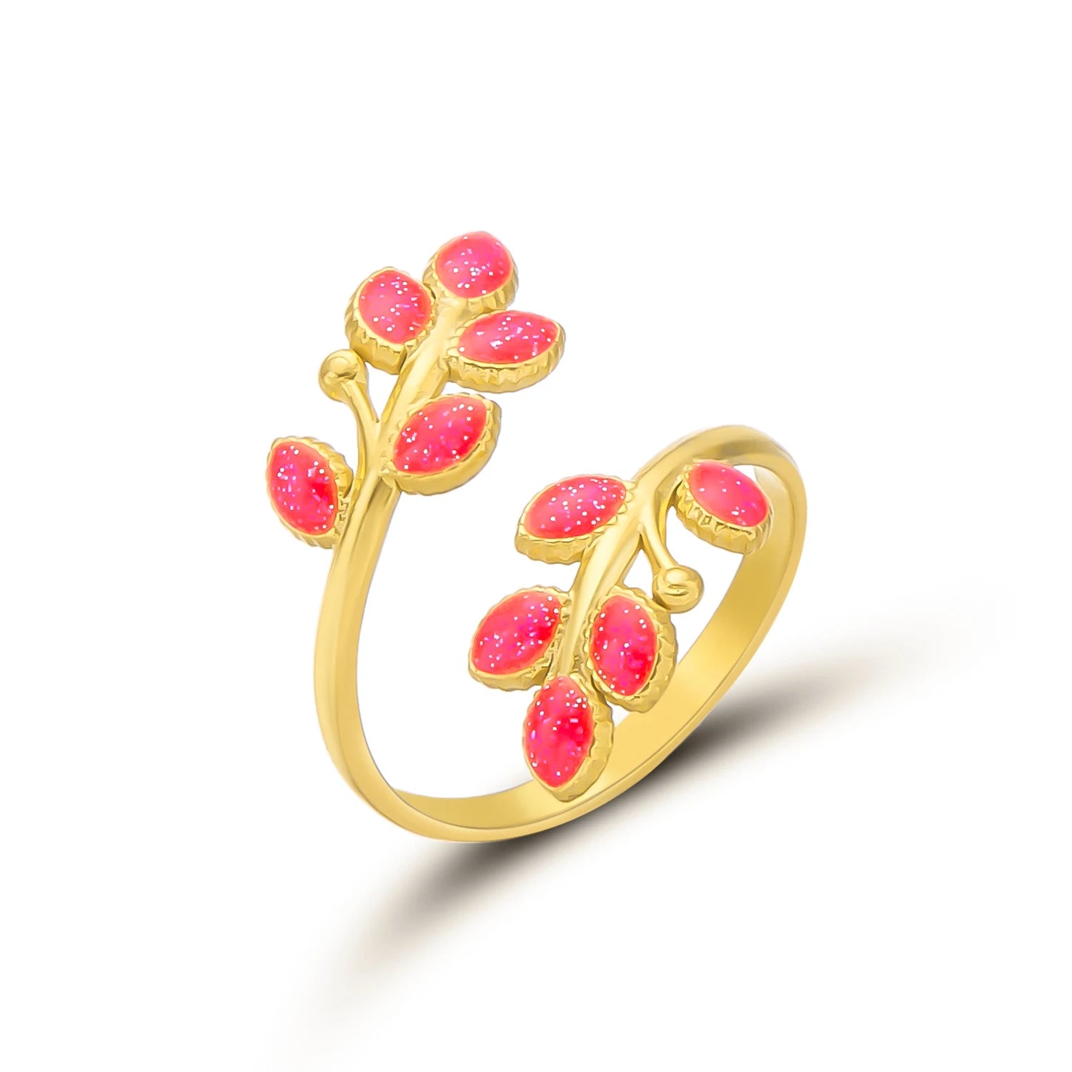Gold Color Stainless Steel Ring for Women Colorful Leaf Daisy Flower Opal Opening Adjustable Finger Ring Wedding Jewelry Gift