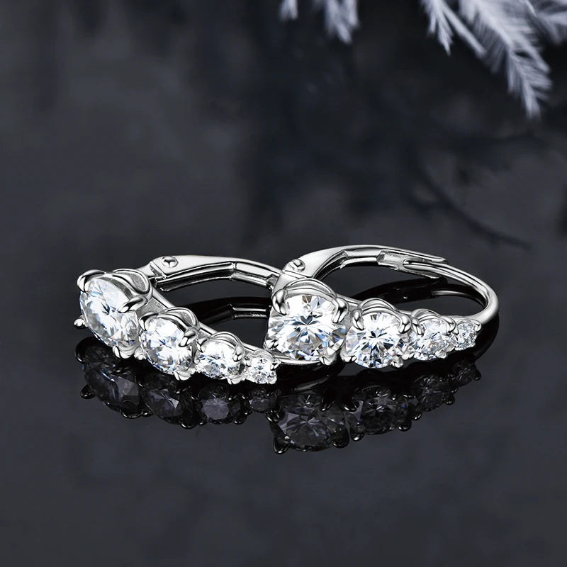 All Moissanite Hoops Luxury Earrings for Women 925 Sterling Silver Wedding Daily Wear Jewelry 6.5mm&5.5mm&4mm Round Lad Diamond