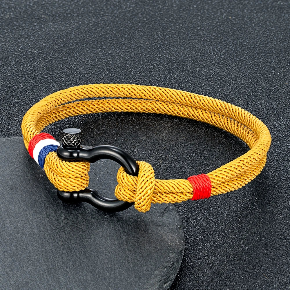 MKENDN New Black Stainless Steel Shackle Buckle Men Women Handmade Woven Double-Layer Design France Flag Couple Jewelry Gifts - Madeinsea©