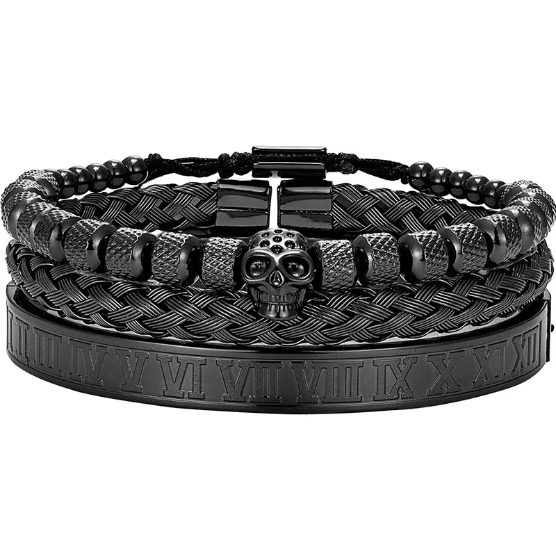 MKENDN Luxury Handmade Braiding Bracelet Men Pave CZ Skull Head Bracelet Stainless Steel Jewelry Dropshipping