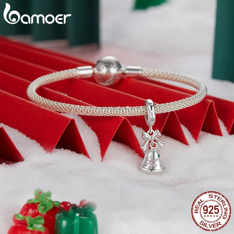 Bamoer Original 925 Sterling Silber Weihnachtsanhänger Bär Schneemann Passend für Original Armband Halskette Damen Geschenk Feiner Schmuck