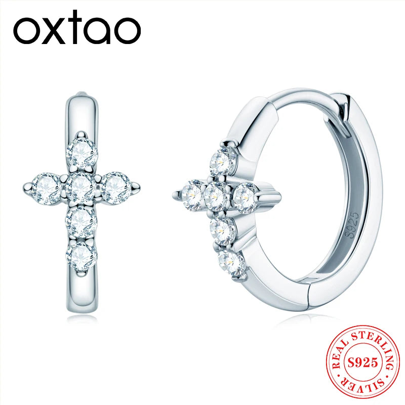 OXTAO Hoop Earrings 100% 925 Silver D Color 2.0mm Moissanite Ladies Fashion Cross Earring Wedding Jewelry Gift GRA Certificated
