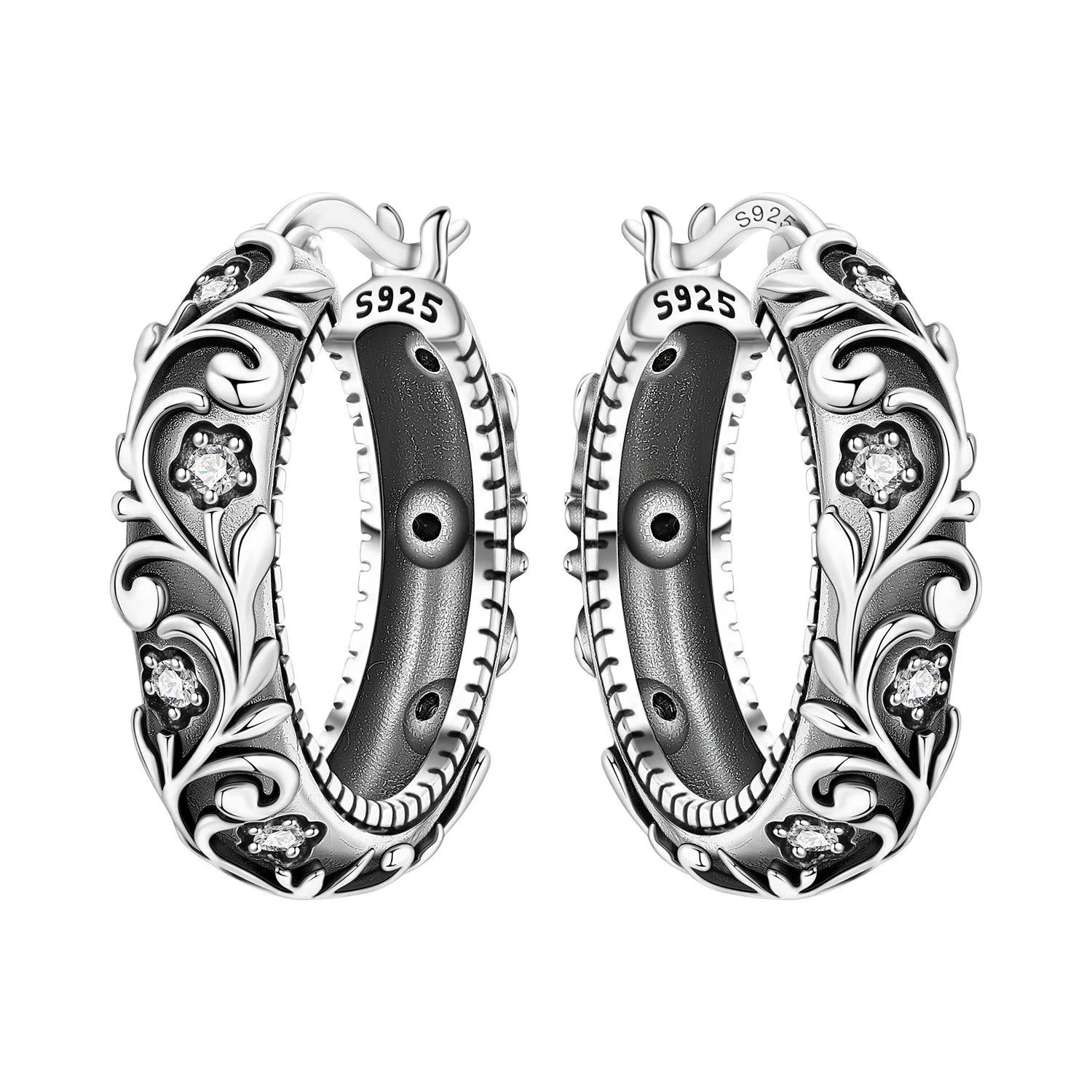 PANPOKI Original 925 Sterling Silver Blue Iris Flower Earrings Women Hoop Earring Anniversary Jewelry Trendy Gifts