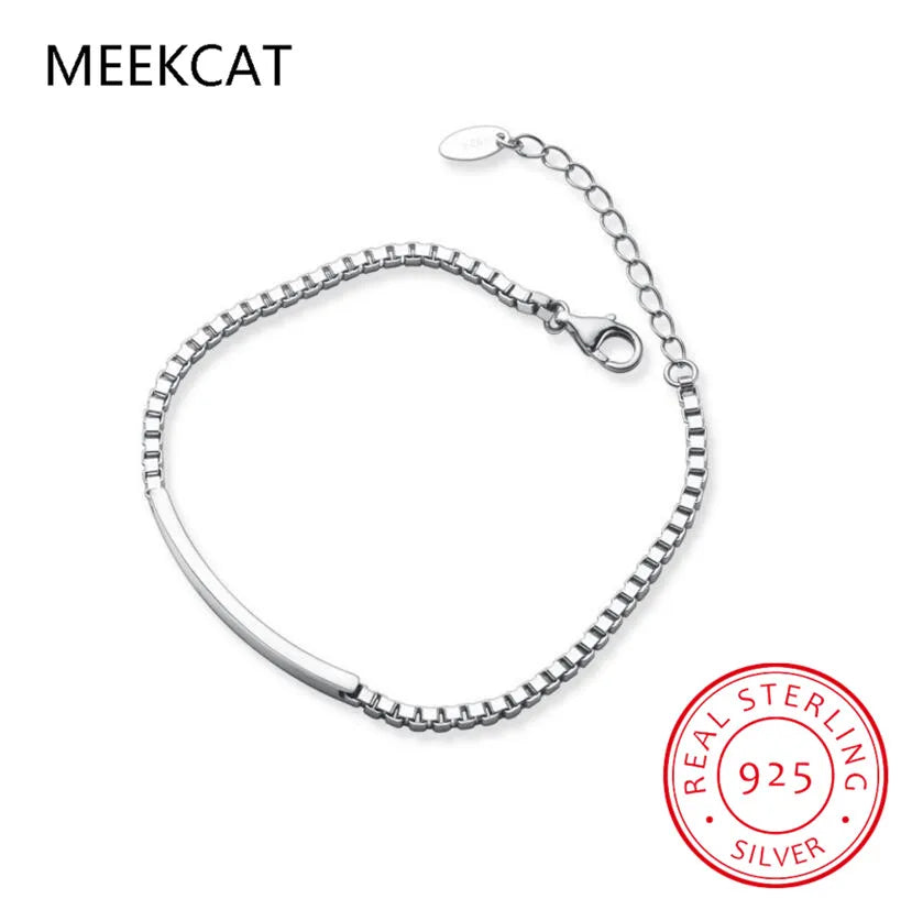 Authentic 925 Sterling Silver Fashion Arc Curved Piece Box Chain Bracelet for Women Wedding Party S925 Jewelry Pulseiras DA1173