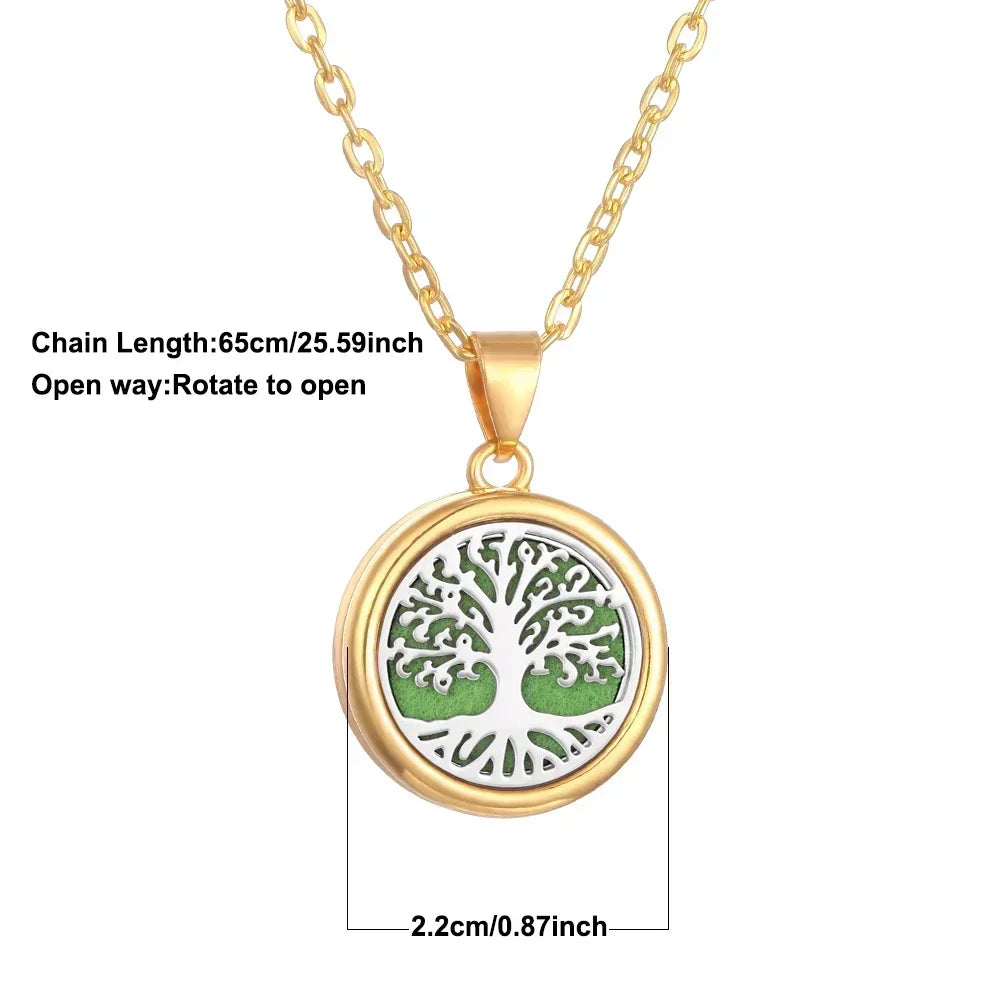 2025 New Tree of Life Aromatherapy Necklace Golden Rose Color Open Locket Scent Aroma Perfume Essential Oil Diffuser Necklace