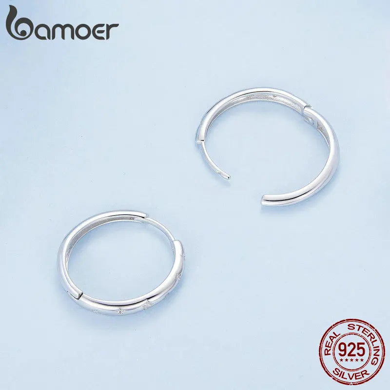 BAMOER Creolen aus echtem 925er Sterlingsilber mit Sternenmotiv, Pavé-Fassung, CZ-Stern, für Damen, für den täglichen Gebrauch, edler Schmuck