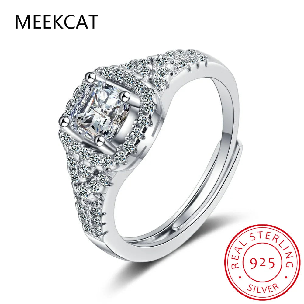 2023 Real 925 Sterling Silver Simple Square Clear CZ Charm Finger Rings For Women Wedding Engagement Jewelry RHR718