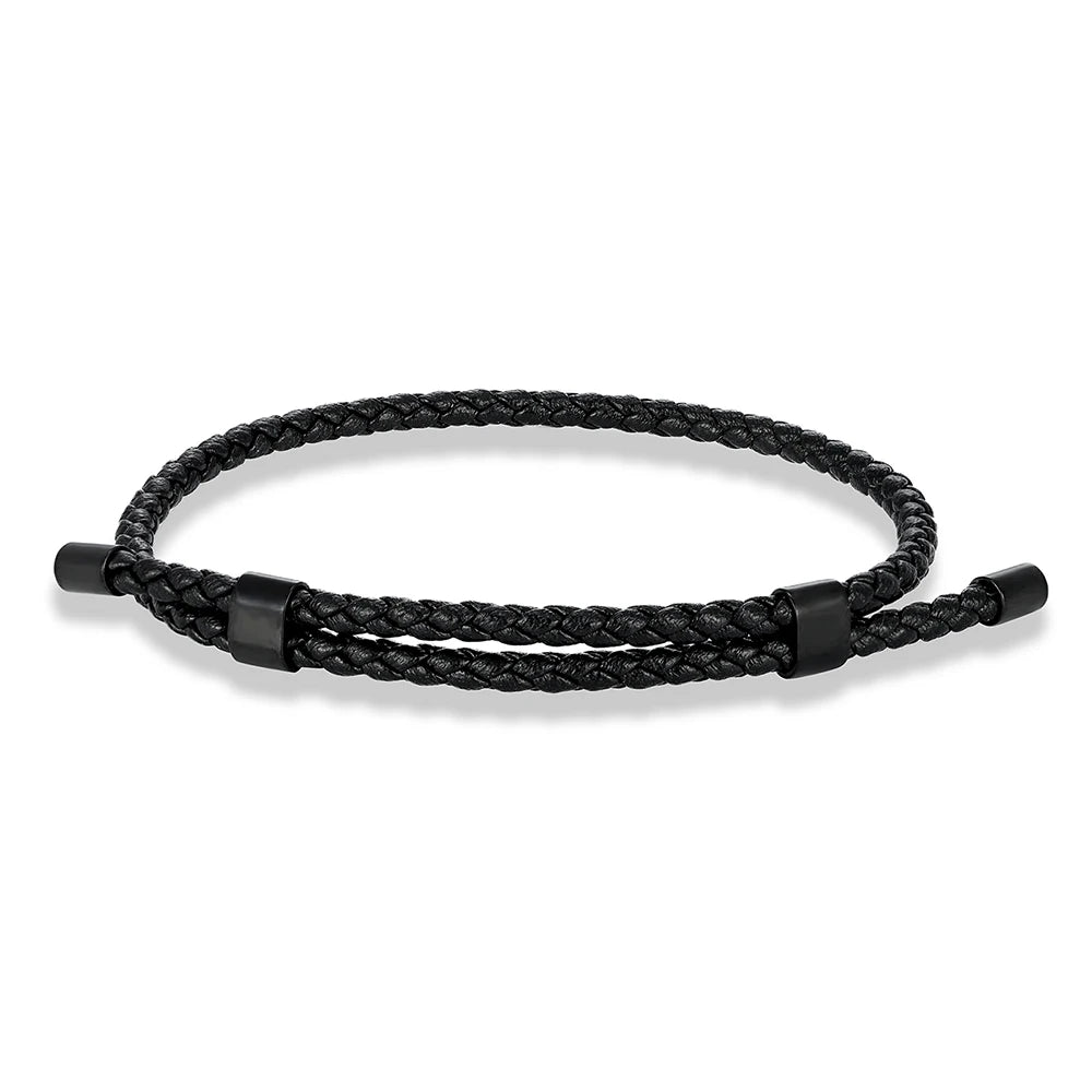 MKENDN Simple Style Men Titanium Steel Bracelet 3mm Red Leather Braided Rope Women High Quality Adjustable Charm Jewelry