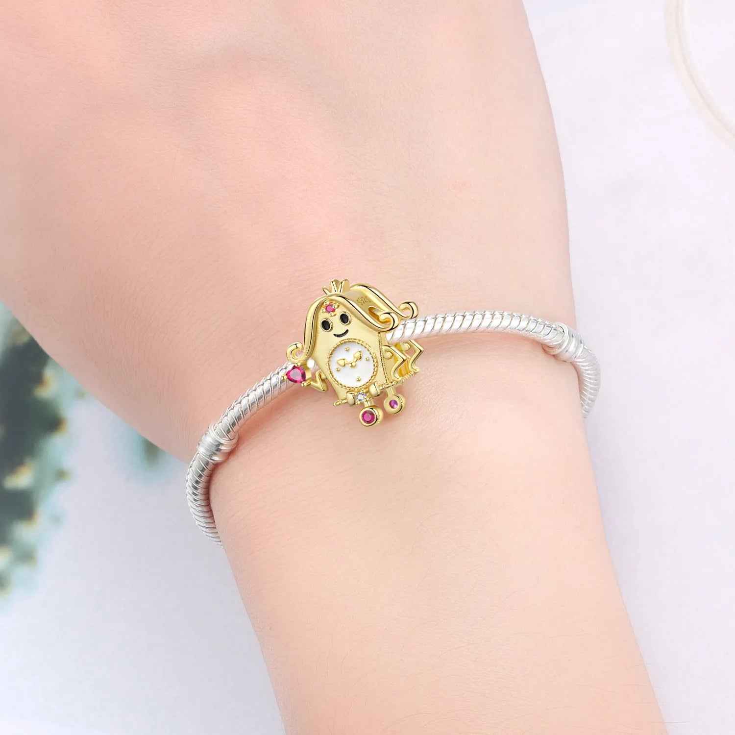 PANPOKI 925 Sterling Silver Golden Clock Queen Beads Pendant Beads Original Bracelet Charm Jewelry Party DIY Trendy Gifts