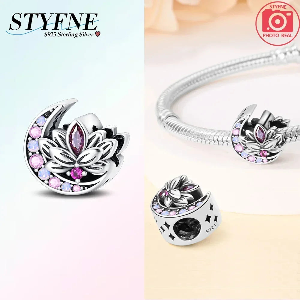 S925 Sterling Silver Flower with Various Shapes Sparkling Zircon Sunflower Charms Beads Fit Original Bracelets DIY Jewelry