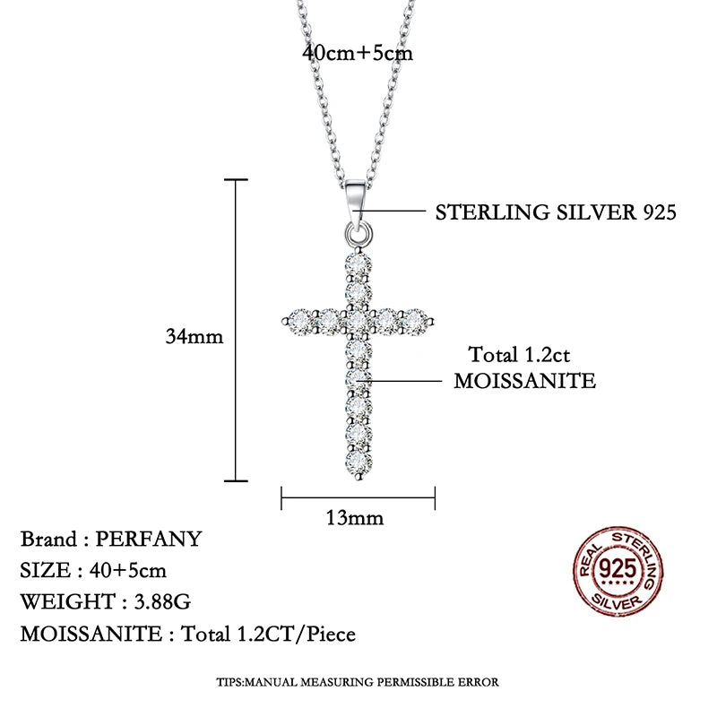 PERFANY All Moissanite Necklace for Women S925 Pure Silver Cross Design Pendant Laboratory Certified Diamond Fashion Jewelry - Madeinsea©