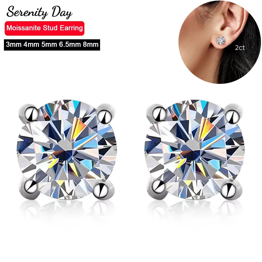 Serenity 0.2ct-3ct D Color Moissanite Earrings For Women Man S925 Sterling Silver Sparkling Stud Ear Plated Pt950 Fine Jewelry - Madeinsea©