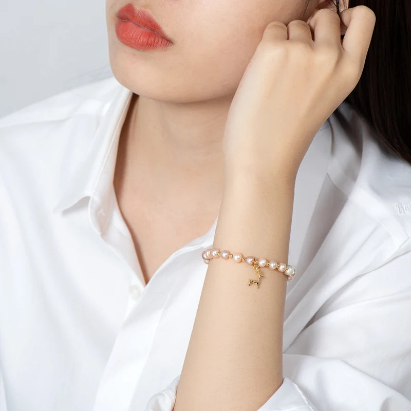 OXTAO Daily Wear 8-9mm Natural Freshwater Pearl Bracelet 925 Silver Adjustable Women'S Elegant Bracelet Jewelry Anniversary Gift