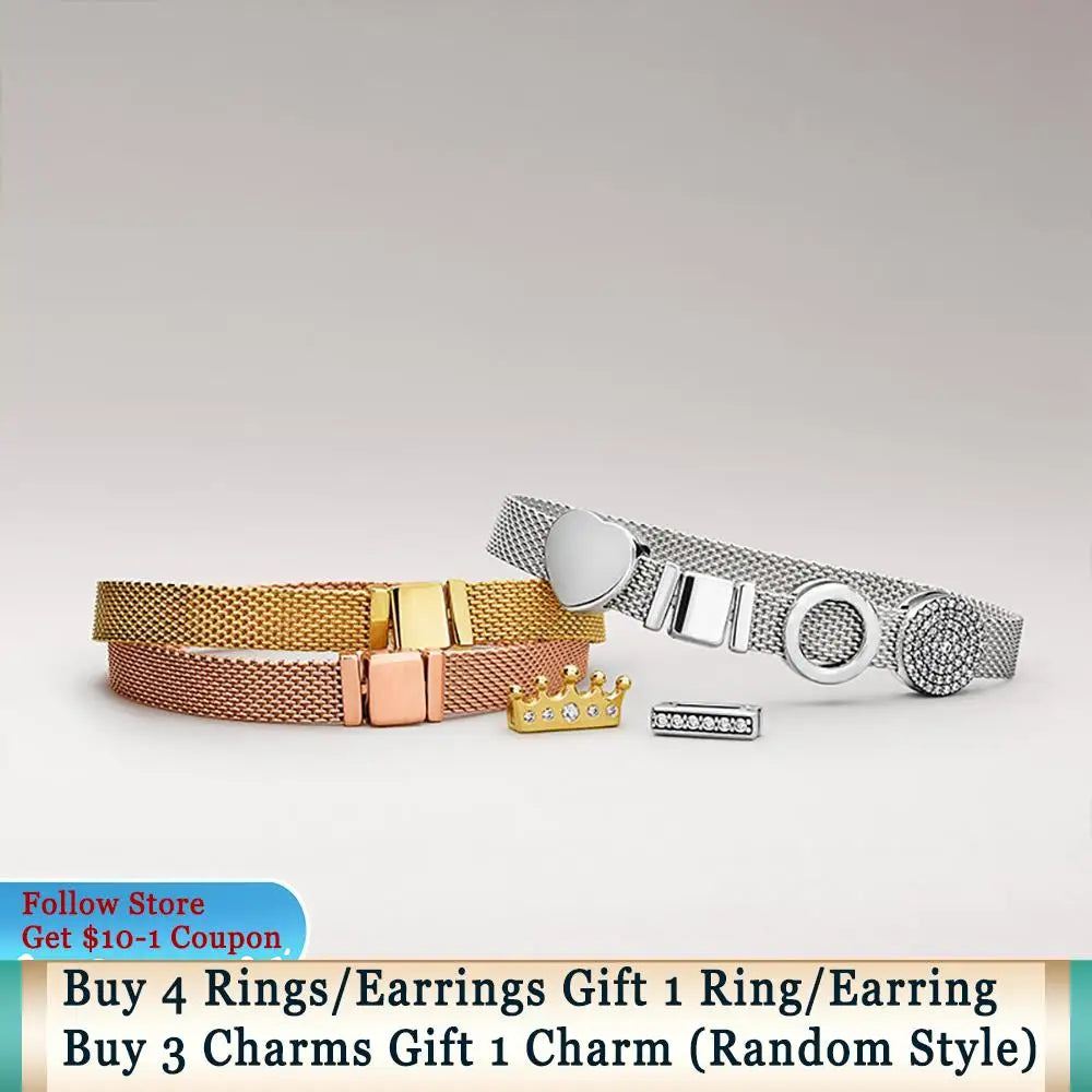 Ahthen 925 Sterling Silver Bead Silver Star Timeless Sparkle Heart Dangle Clip Charms fit Snake Chain Reflexions Bracelets