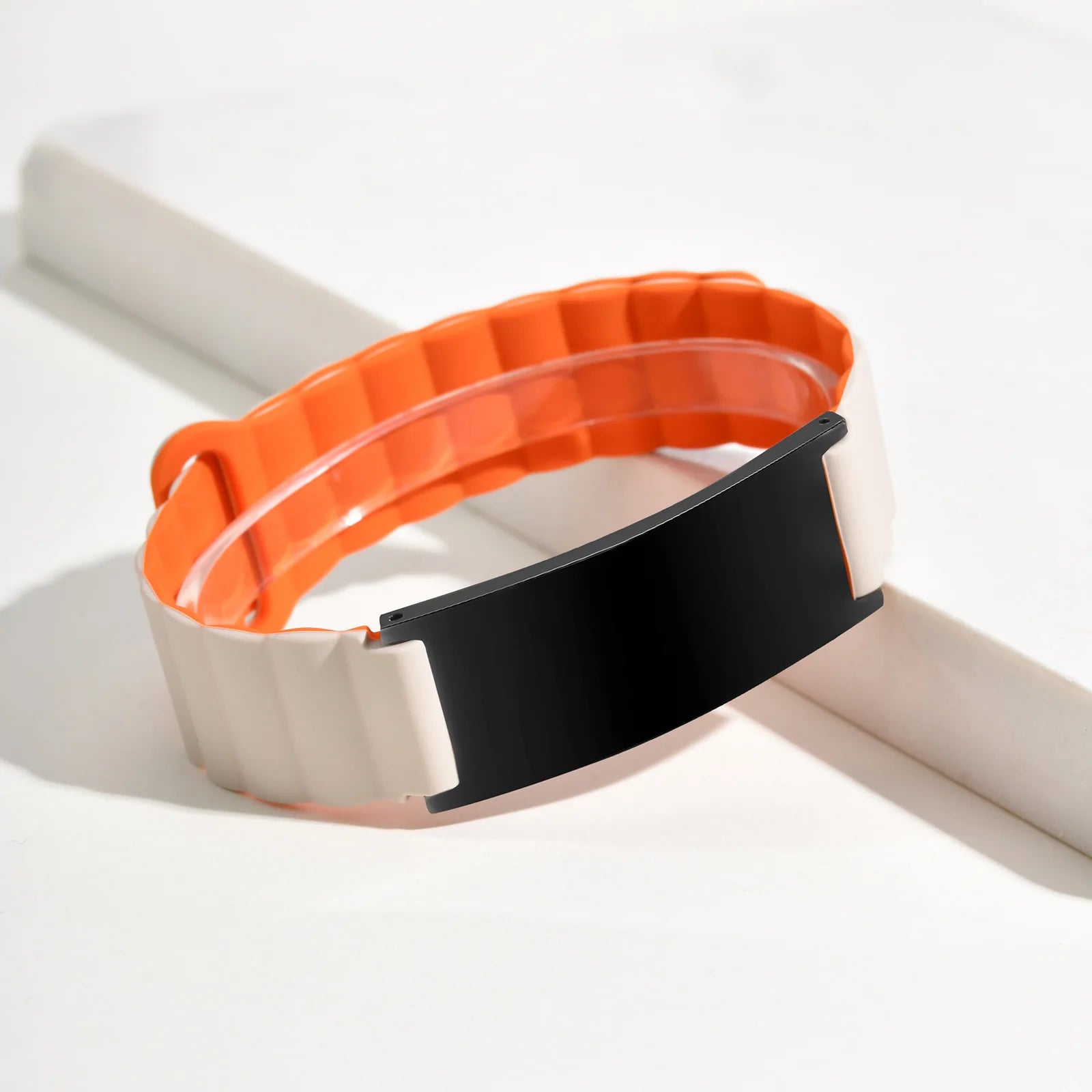 Vnox Free Engraving Magnetic Silicone Bracelet For Women,Stainless Steel Curved Nameplate Bracelet Bangle,Customizable Jewelry