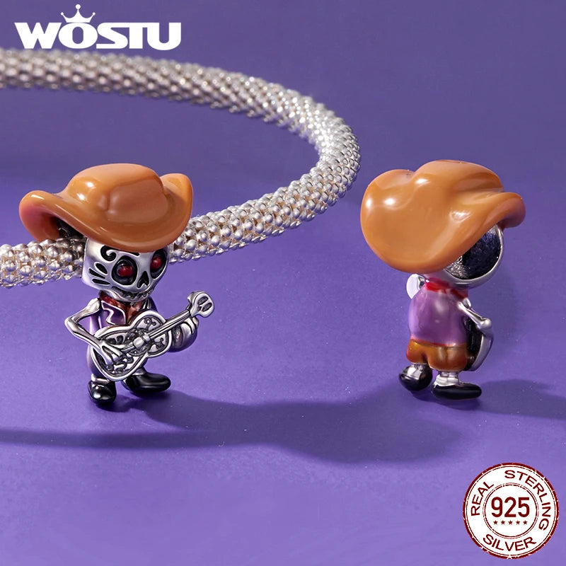 WOSTU Mexican Day of the Dead Collection 925 sterling Silver Skull Flag Pendant Punk Murano Bead Jewelry Mexican Family DIY Gift
