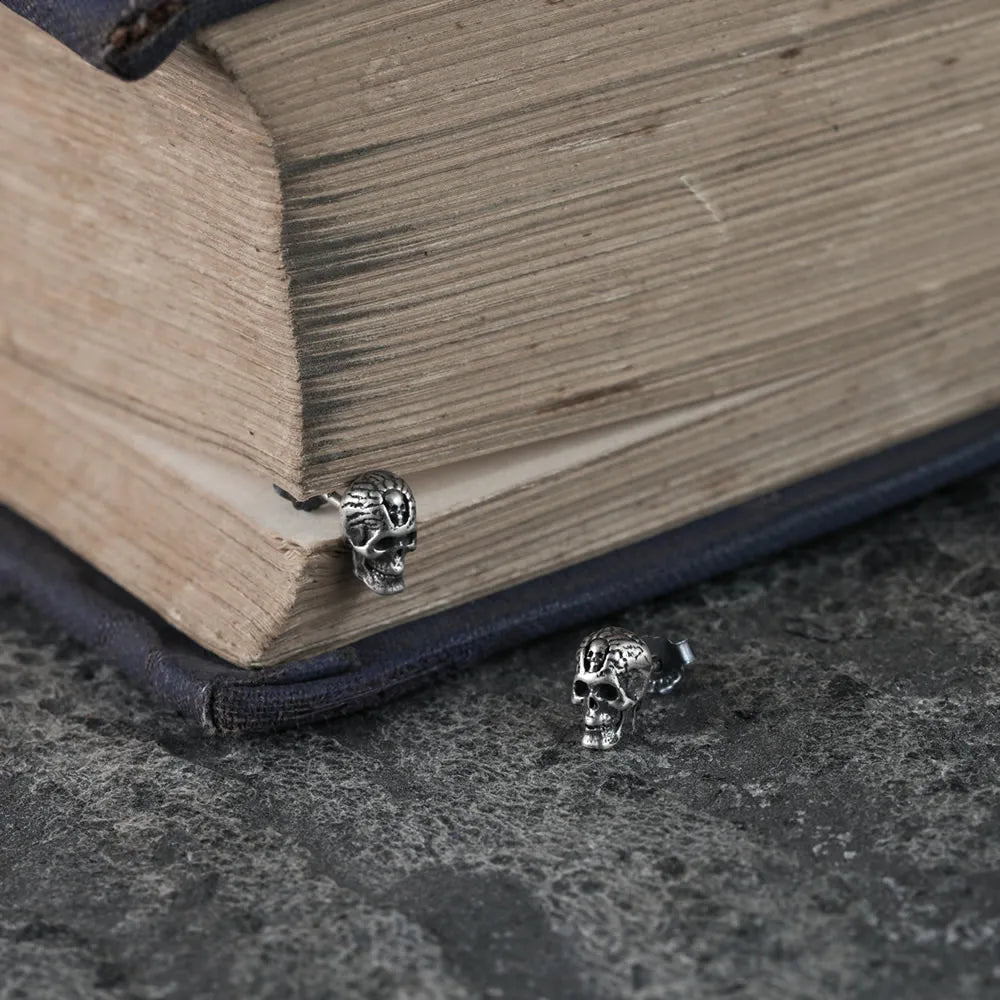 MKENDN Pure 925 Sterling Silver Creative Retro Skull Stud Earring Trendy Street Punk Style for Men Women Europe Fine Jewerly