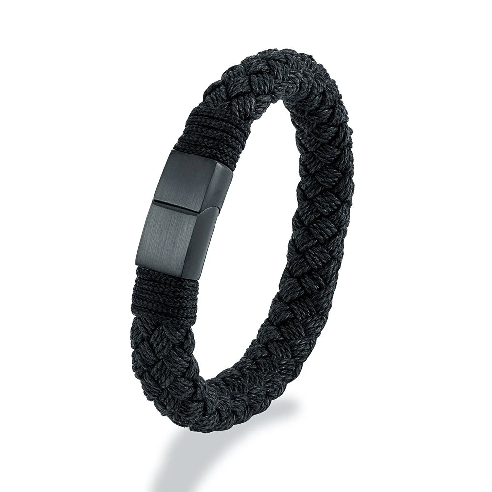 MKENDN Nautical Style Wide Rope Bracelet Fashion Men Stainless Steel Adjustable Shackle Clasp Wrap Bangles Handmade Jewelry Gift - Madeinsea©