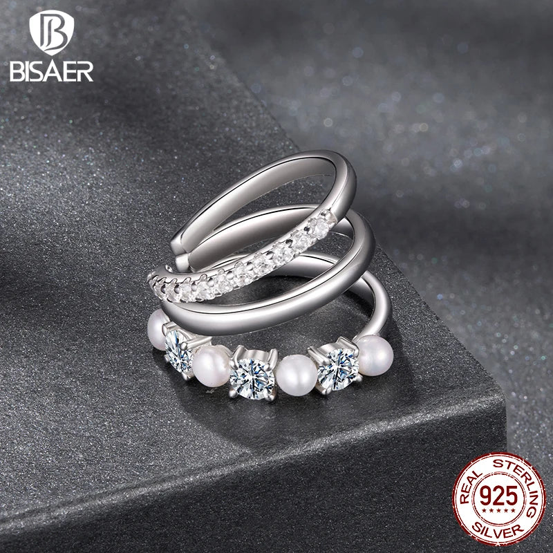 BISAER Pearl Moissanite Bowknot Ear Clips 925 Sterling Silver VVS1 Clarity Lab Created Diamond For Women Wedding Jewelry Gift