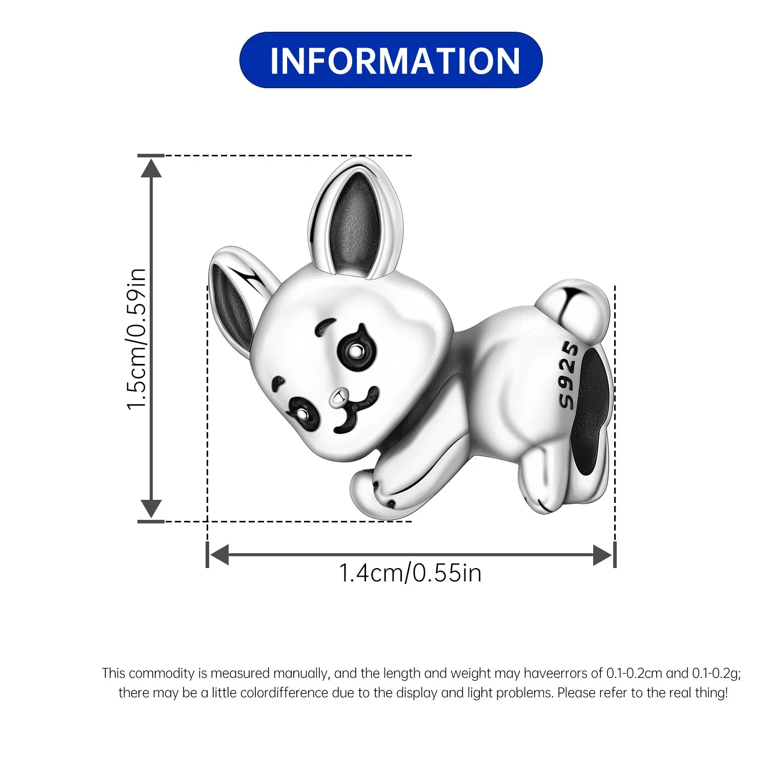 PANPOKI 925 Sterling Silver Cute Rabbit Animal Beads Original Pendants Bracelet Charm Jewelry Party DIY Trendy Gifts