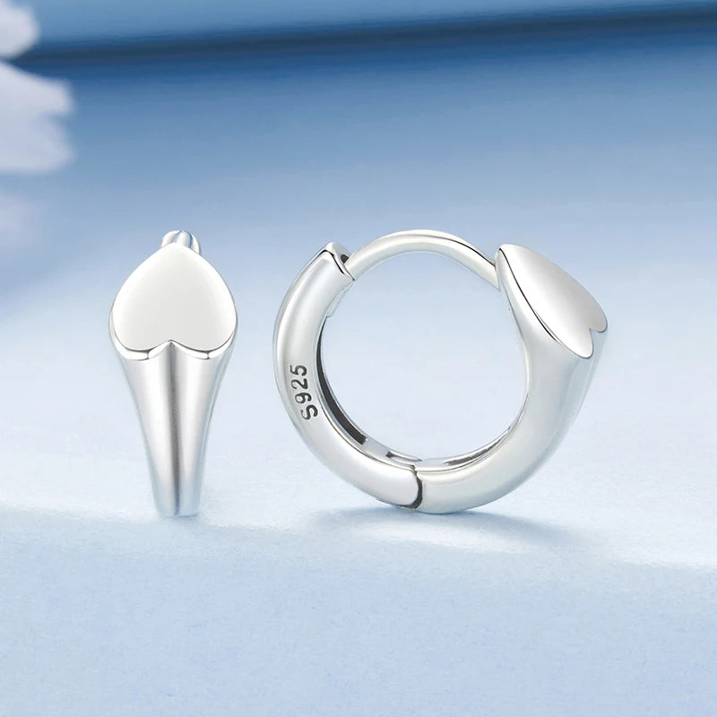 WOSTU 925 Sterling Silver Metal Love Heart Hoop Earrings Opening Ring For Women Engagement Jewelry Set Girl Bithday Jewelry Gift