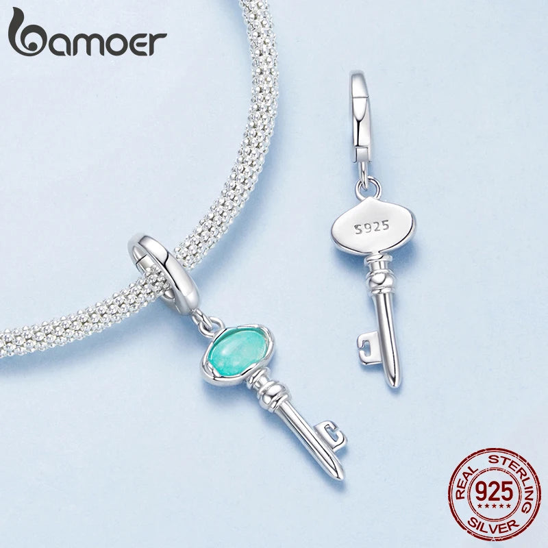 BAMOER Solid 925 Sterling Silver Lock and Key Charm Pendant fit Original Bracelet DIY Jewelry Accessories bamoer Beads