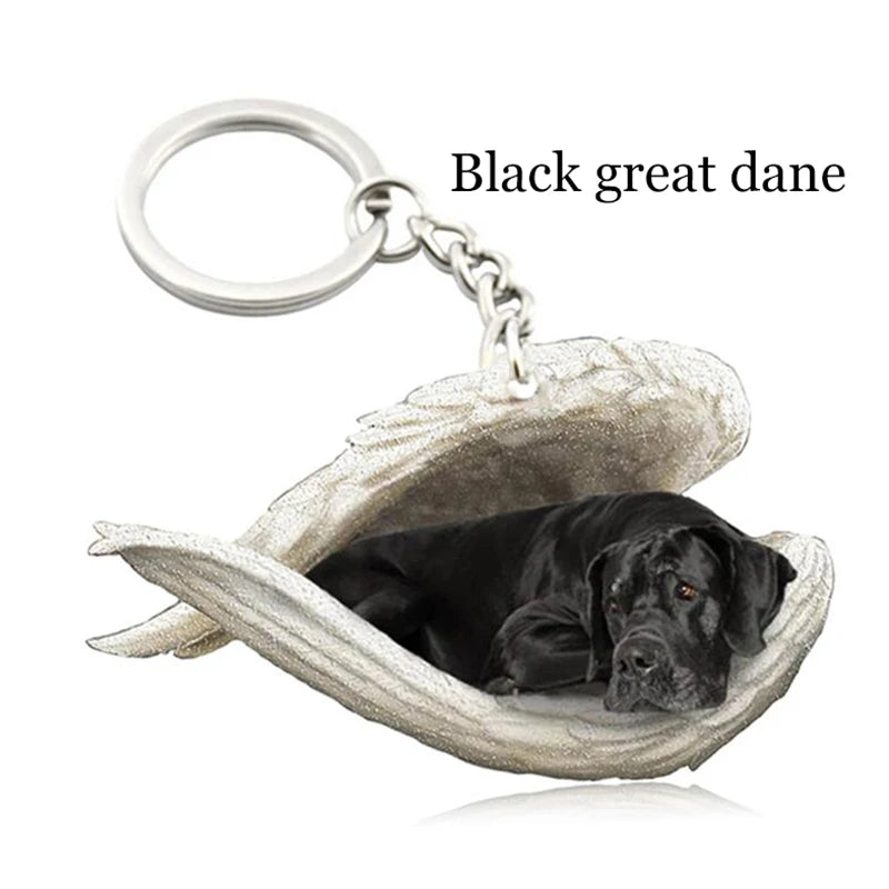 100 Style Cut Dog Sleeping Angel Pendant Bag Keychain Car Keychain Keyring Animal Pet Jewelry Boyfriend Girls Gift Accessories