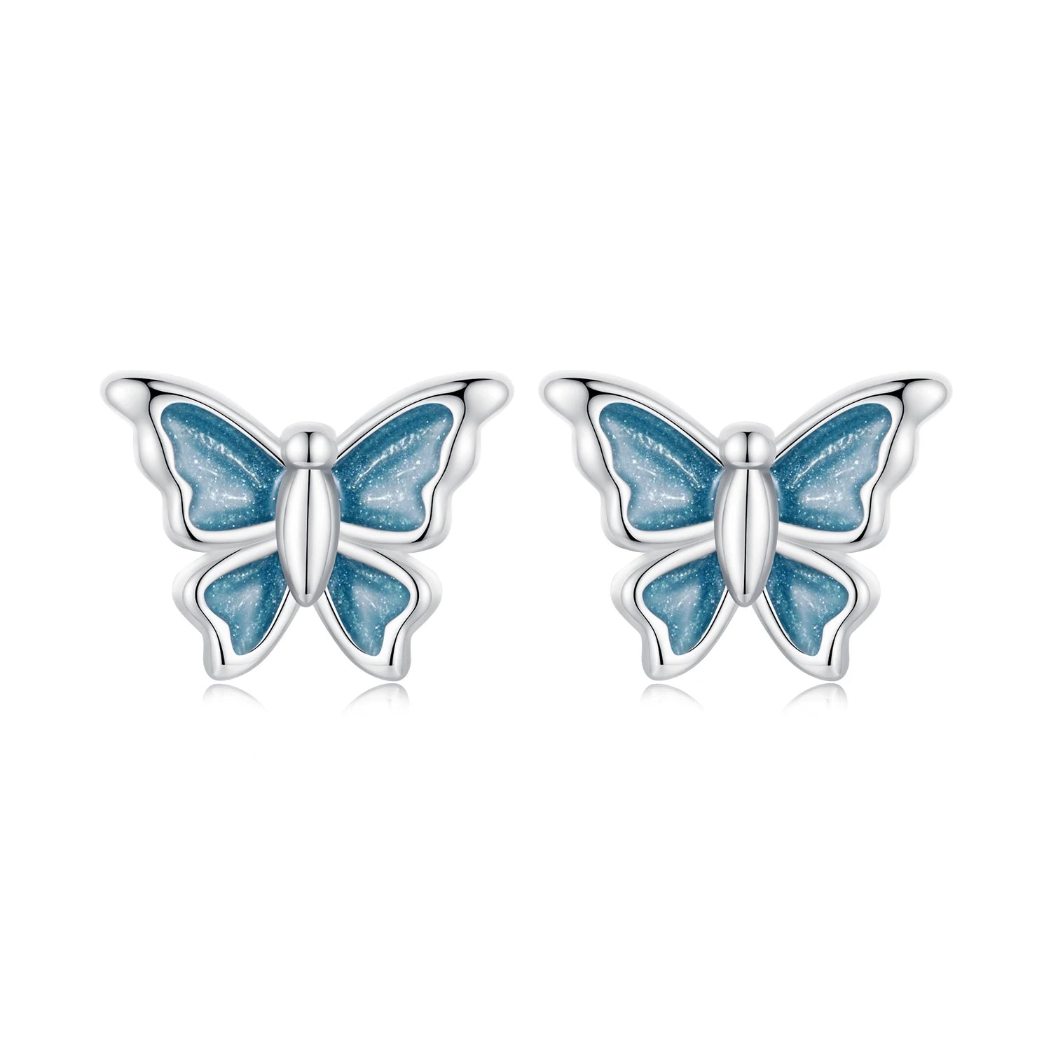 BAMOER 925 Sterling Silver Cute Butterfly Stud Earrings Blue Enamel Insect Earrings for Women Teens Young Lively Jewelry Gift