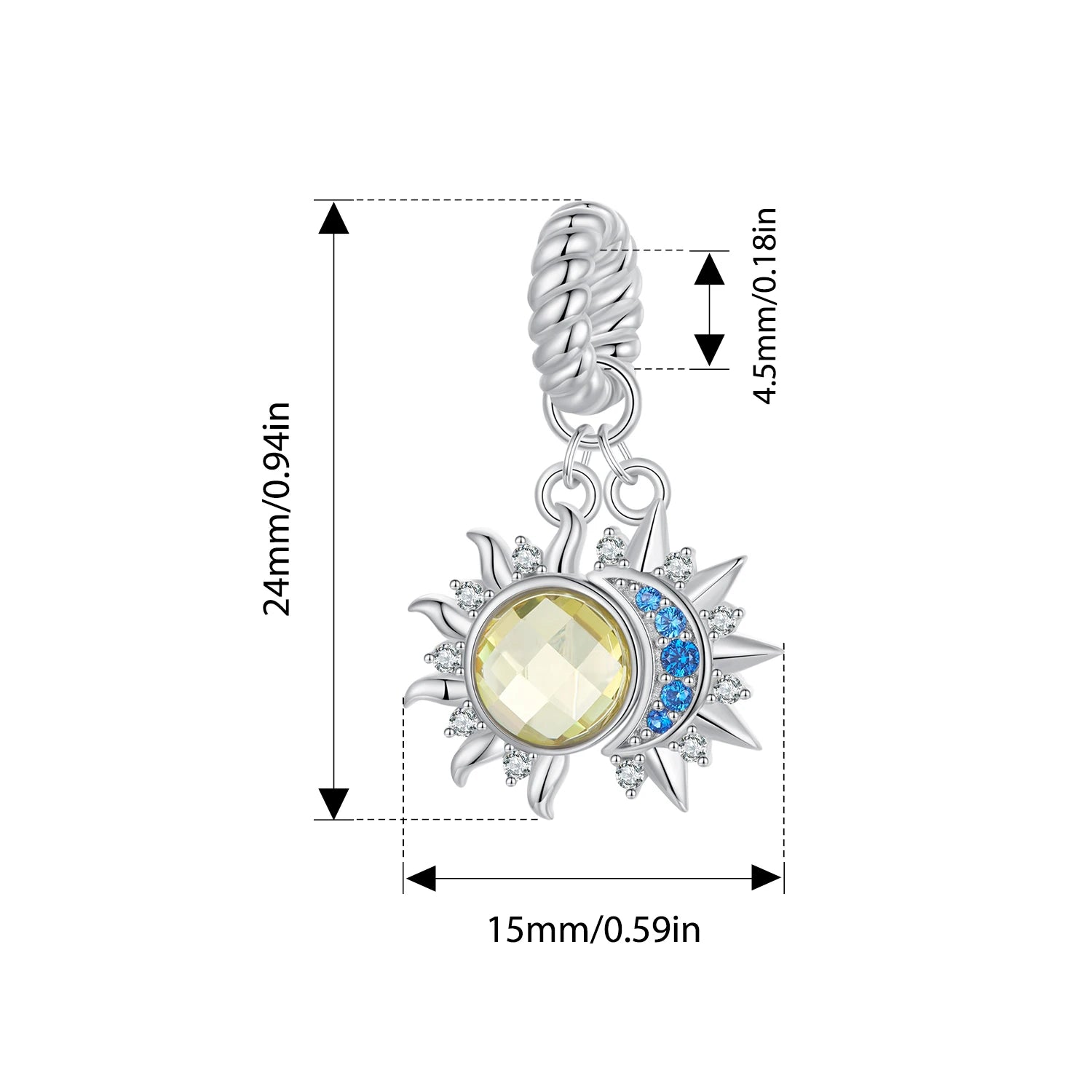 BAMOER 925 Sterling Silber Sonnen- und Mond-Medaillon-Anhänger mit Regenbogenopal-Dämonenaugenperlen, Original für Damen, DIY-Schutzhalskette