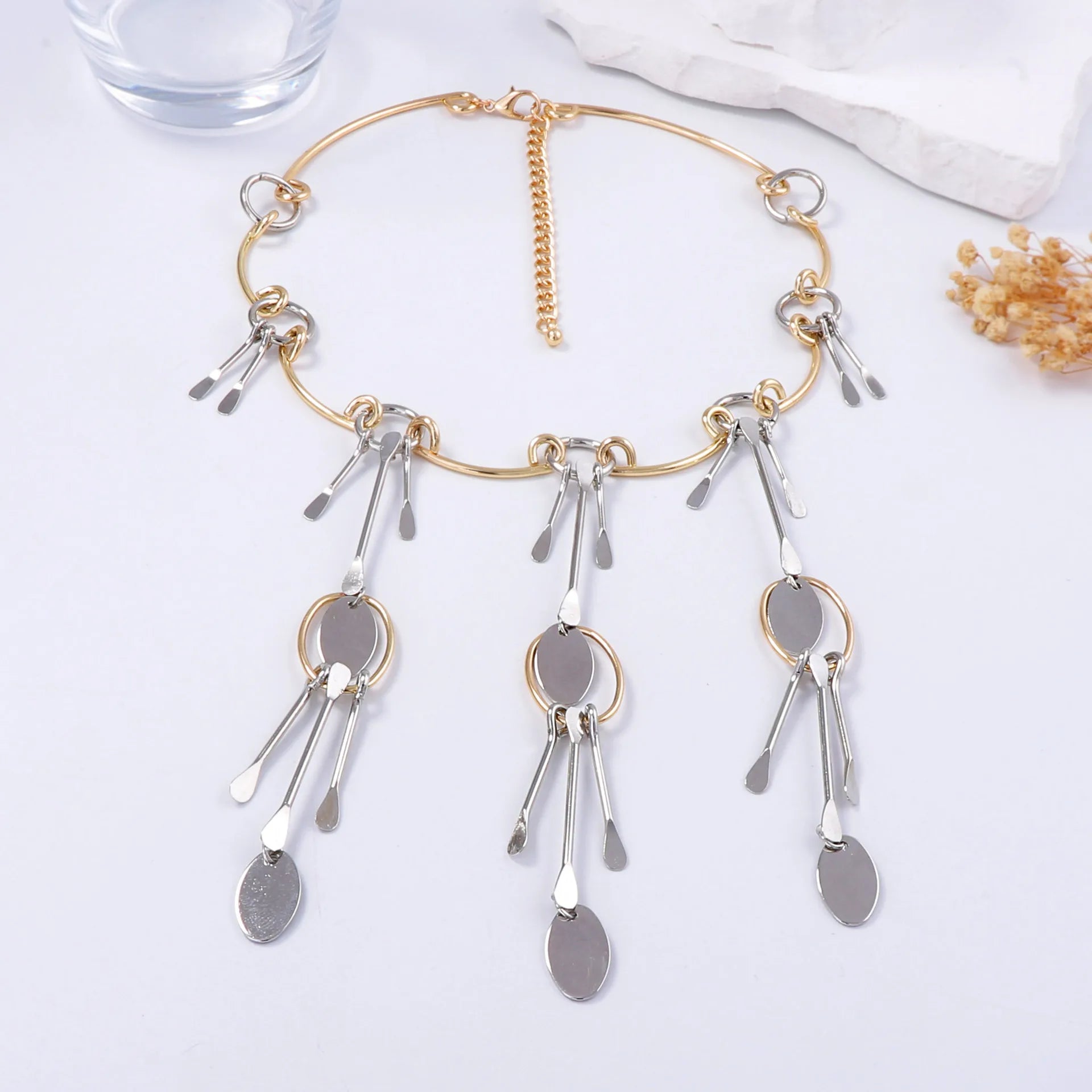 ZAA Metal Geometric Splicing Pendant Necklace