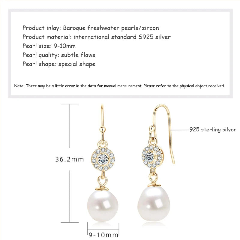 OXTAO Baroque Freshwater Pearl 9-10mm Stud Earring for Ladies Real 925 Silver Hook Piercing Earrings Jewelry Korean Wholesale