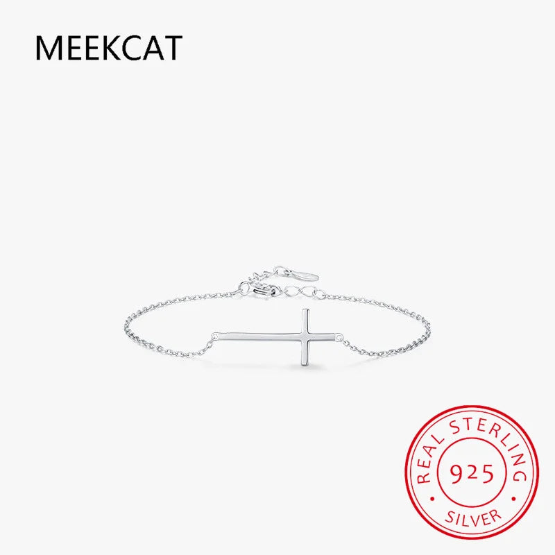 100% 925 Sterling Silver Classic Simple Cross Elegant Adjustable Bracelets Chain For Women Grils Fine Jewelry Accessories S0565