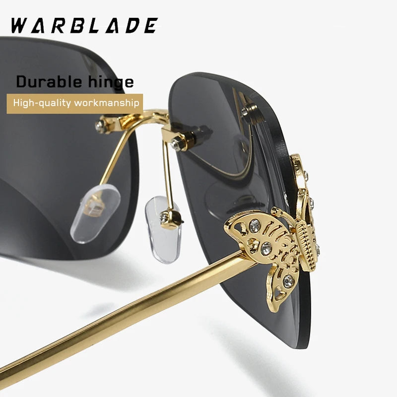 2025 Y2K Luxus Marke Designer Randlose Quadratische Sonnenbrille Frauen Für Weibliche Trendy Sonnenbrille Diamant Schmetterling Punk Shades UV400
