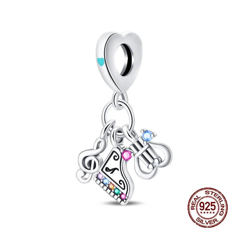New 100% 925 Sterling Silver Butterfly Guitar Rock Musical Note Charms Beads Fit 3mm 925 Original Bracelets Fine DIY Jewelry