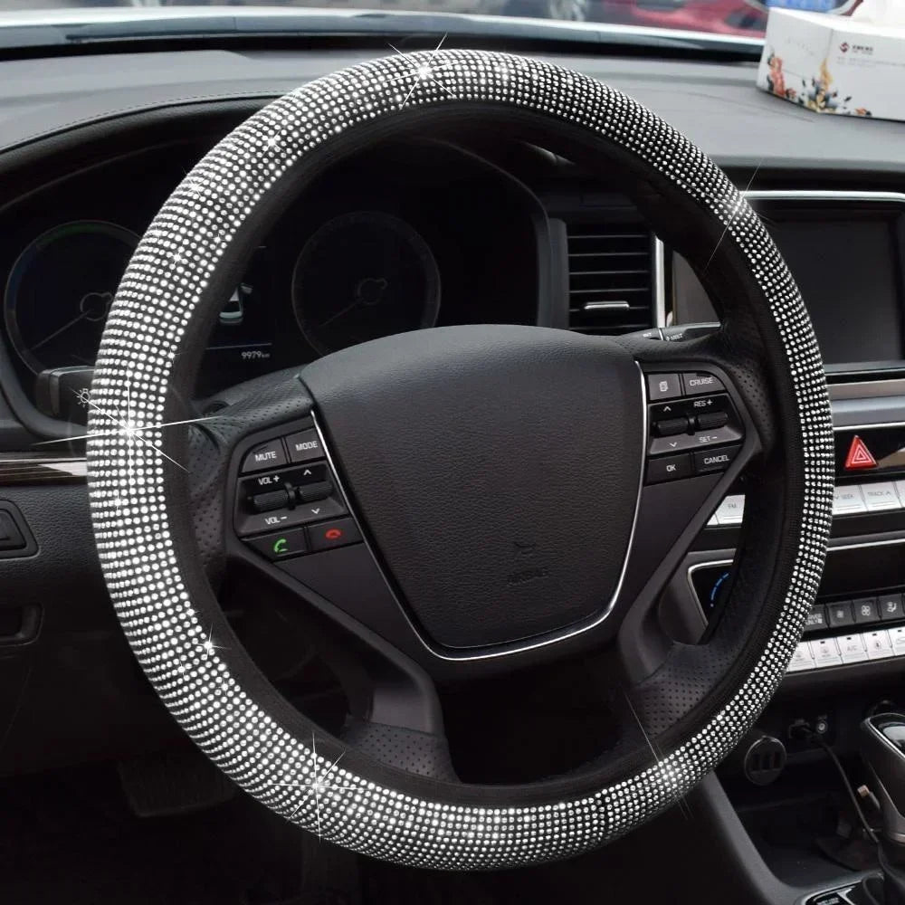 37/38cm Car Steering Wheel Cover Universal Bling Diamond Rhinestones Elasticity Interior Car Accessories for Four Seasons - Madeinsea©