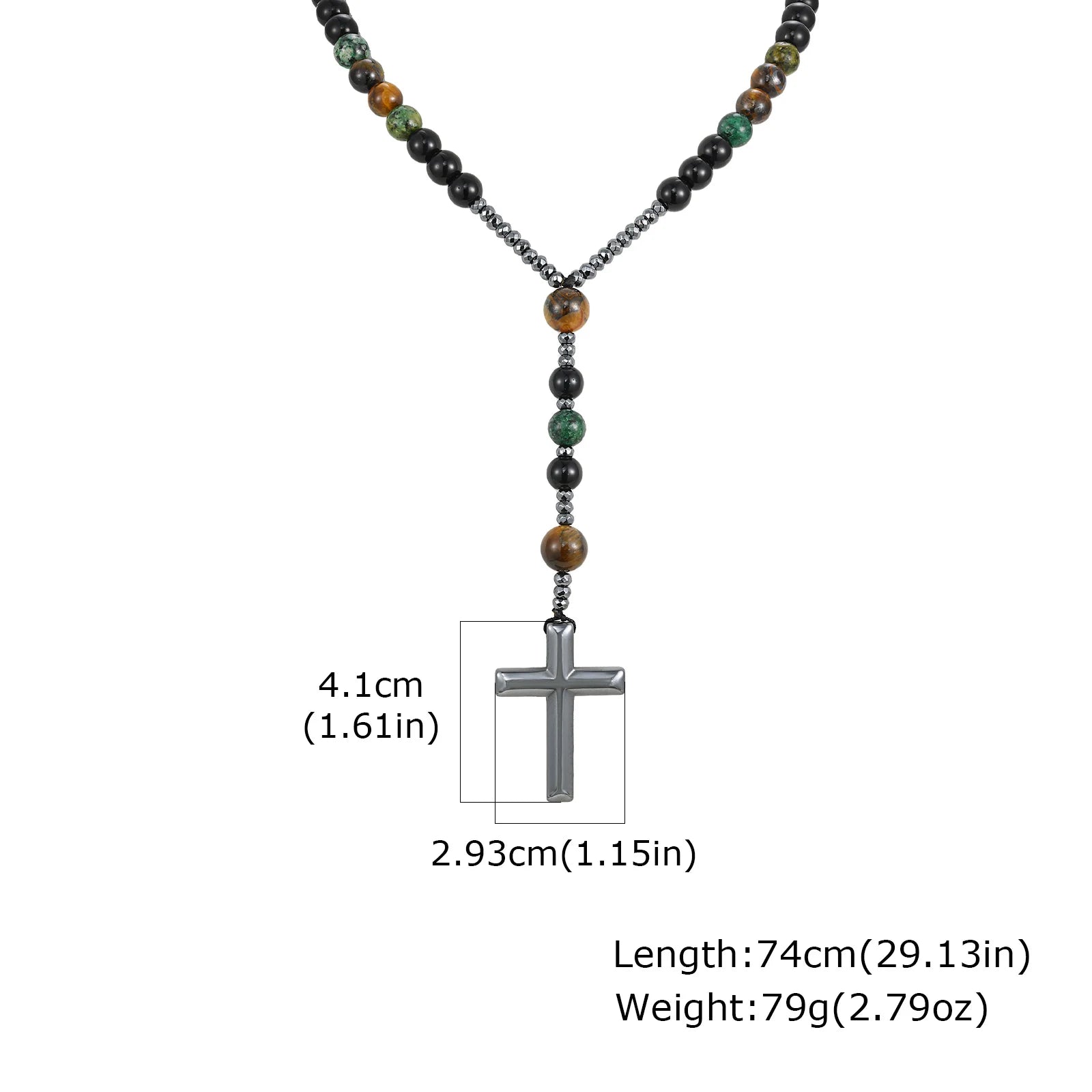 Vnox Natural Stone Power Banlace Healing Beads Necklaces for Men Women,Long Rosary Necklaces,Christian Prayer Faith Cross Collar