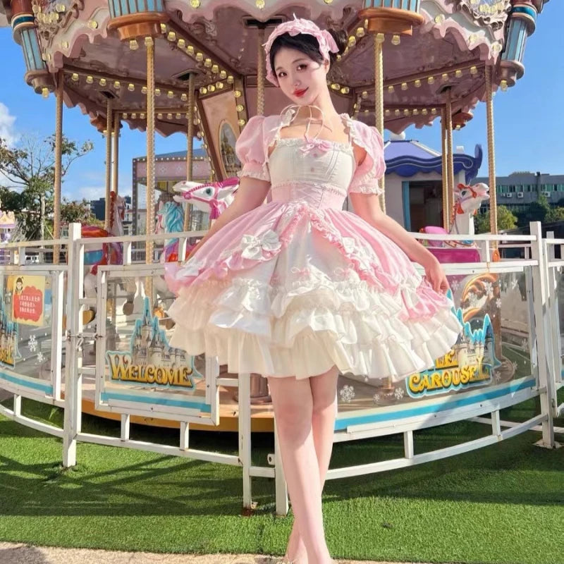 Victorian Vintage Lolita Dress Women Gothic Y2k Puff Short Sleeve Laminated Flounces Mini Dresses Bow Ruffles Princess Vestidos - Madeinsea©