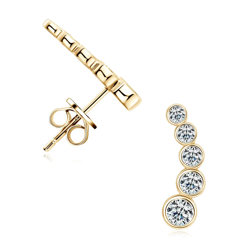 OXTAO D Color Moissanite Climber Earrings For Women Wedding Bridal S925 Sterling Silver Couples Stud Earring Anniversary Gift