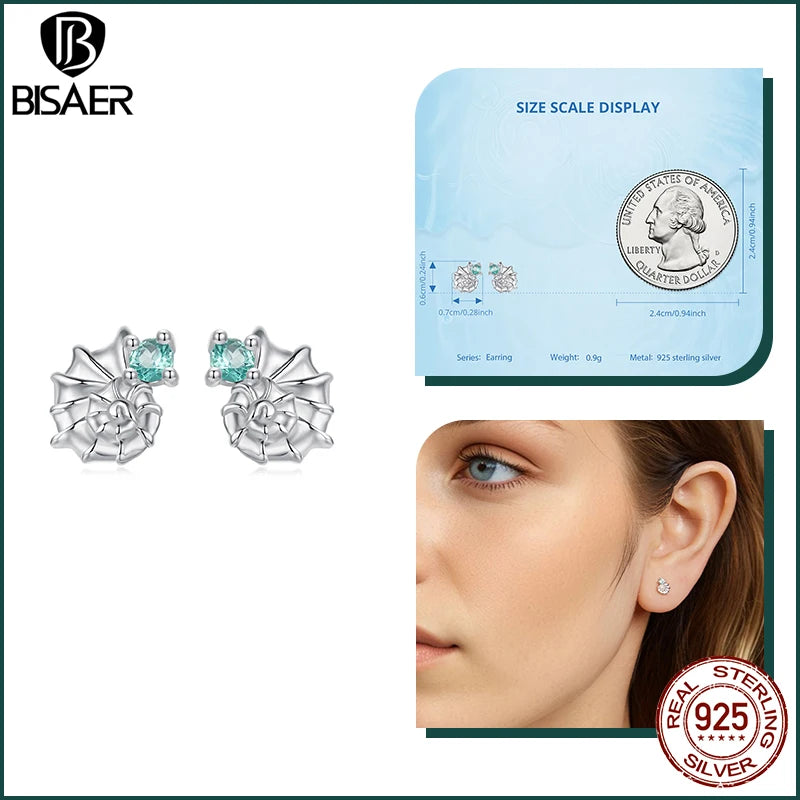 BISAER 925 Sterling Silver Turtle Stud Earrings Ice Cream Starfish Mermaid Hoop Earrings for Party Fine Jewelry Holiday Gift