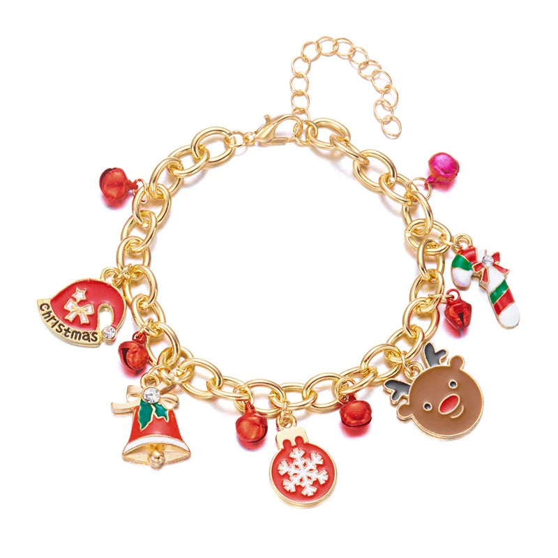 Creative Christmas Metal Chain Bracelet For Women Men Santa Claus Snowflake Elk Snowman Bangles New Year Party Jewelry Gifts