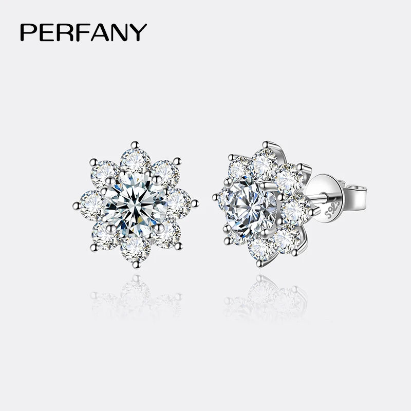 PERFANY 0.3-1CT Moissanite Earrings for Women S925 Pure Silver Snowflake Simulation Diamond Earrings Wedding High-end Jewelry