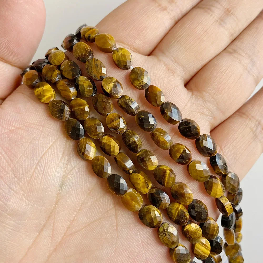 Fashion Natural Oval Shape Stone Bead Faceted Jades Tiger Eye Jaspers Loose Spacer Beads DIY Necklace Bracelet Earrings 6x8mm